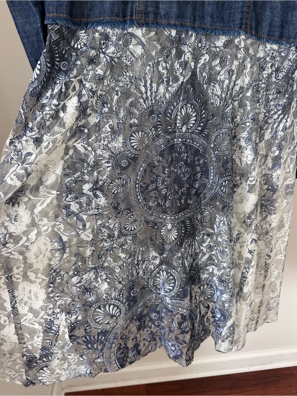 Origami Denim Jacket with Blue Marble Duster Panels - Picture 12 of 15